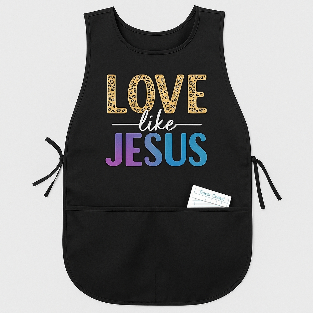 Love Like Jesus Leopard Print Faith Smock Apron – 2 Pockets | OSFM